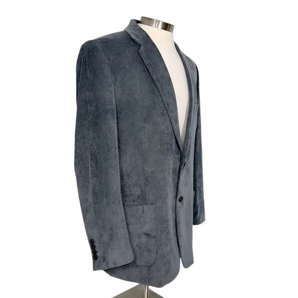 Alan Flusser Gray Corduroy Paisley Lined 2 Button Blazer Jacket Mens XL